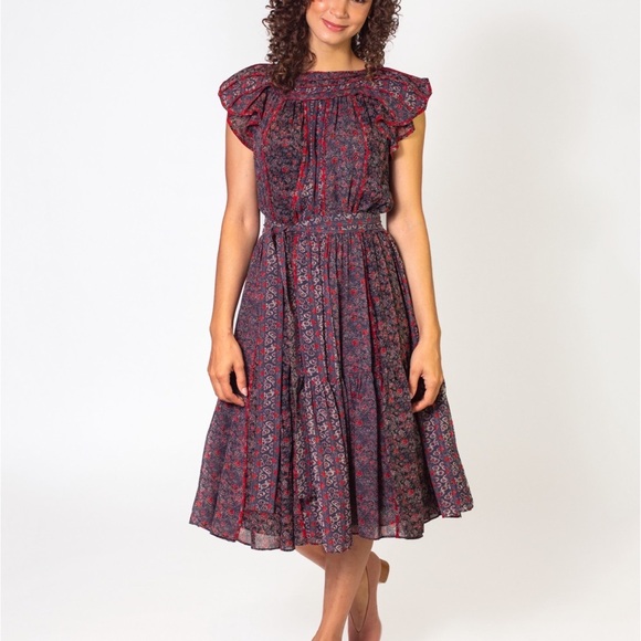 ULLA‎ JOHNSON Callista Belted Gathered Twilight Floral Silk Dress